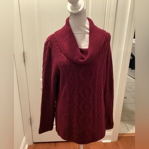 Kim Rogers Burgundy Cable Knit Cowl Neck Sweater